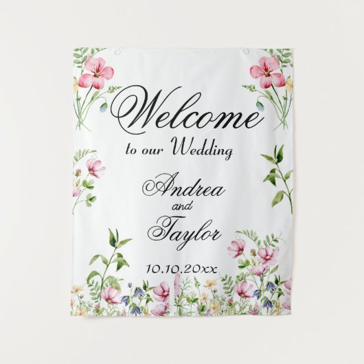 Waterverf Wildbloemen Weddenschap Welkomstteken Wandkleed (Voorkant)