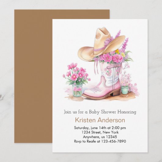 Waterverf Wildbloemen Western Baby shower Kaart (Voorkant / Achterkant)