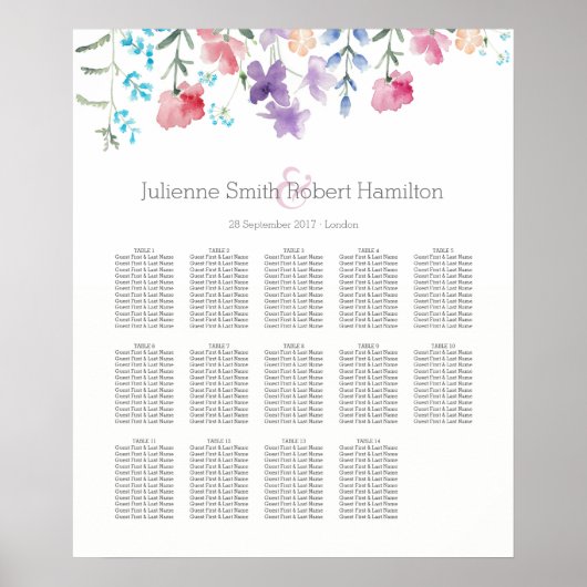 Waterverf Wildbloemen Zitgrafiek 14 Tabellen Poster (Voorkant)