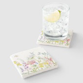 Waterverf Wildbloemen zomerweide Stenen Onderzetter (Zijkant)