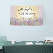 Waterverf Wildbloemen Zonnezonde Paarse verjaardag Spandoek (Beurs)