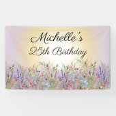 Waterverf Wildbloemen Zonnezonde Paarse verjaardag Spandoek (Horizontaal)