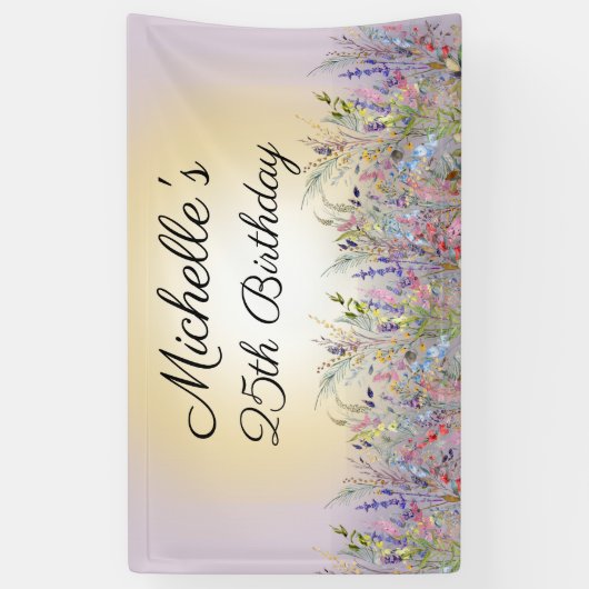 Waterverf Wildbloemen Zonnezonde Paarse verjaardag Spandoek (Verticaal)