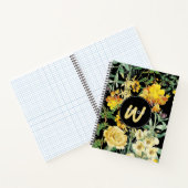 Waterverf Wildbloemen Zwart Geel Monogram Notitieboek (Binnen)