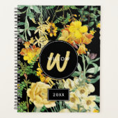 Waterverf Wildbloemen Zwart Geel Monogram Planner (Voorkant)