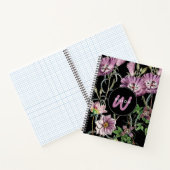 Waterverf Wildbloemen Zwarte Paarse monogram Notitieboek (Binnen)