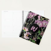 Waterverf Wildbloemen Zwarte Paarse monogram Planner (Display)
