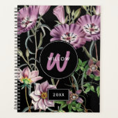 Waterverf Wildbloemen Zwarte Paarse monogram Planner (Voorkant)