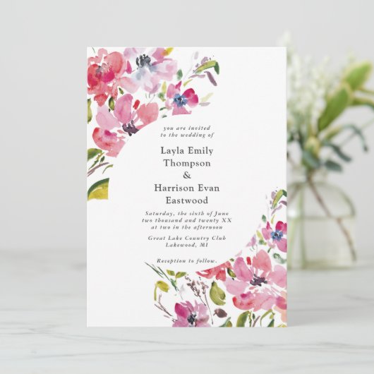 Waterverf Wildbloemproze bloei Weddenschap Kaart (Staand voorkant)