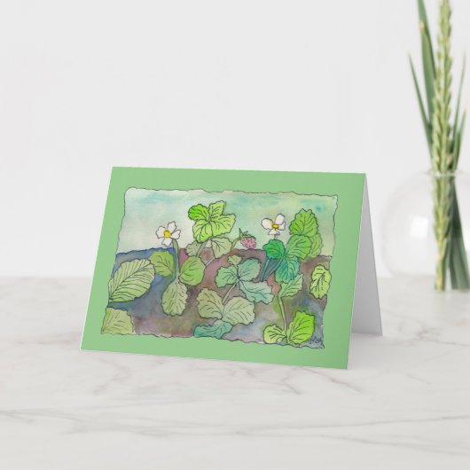 Waterverf wilde aardbeien (blanco binnenin) kaart (Voorkant)