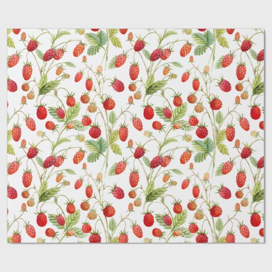 Waterverf Wilde aardbeienpatroon Cadeaupapier (Vlak)