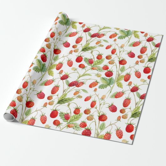 Waterverf Wilde aardbeienpatroon Cadeaupapier (Uitgerold)