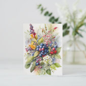 Waterverf Wilde bessen en bloemen Natuur Briefkaart (Staand voorkant)