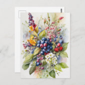 Waterverf Wilde bessen en bloemen Natuur Briefkaart (Voorkant / Achterkant)