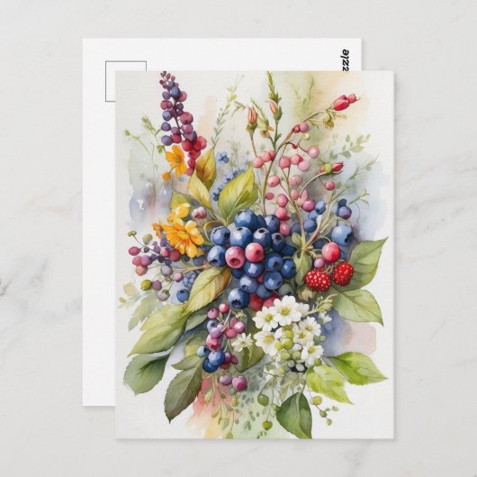 Waterverf Wilde bessen en bloemen Natuur Briefkaart (Voorkant / Achterkant)