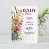 Waterverf Wilde Bloem Baby in Baby shower Bloom Kaart (Staand voorkant)