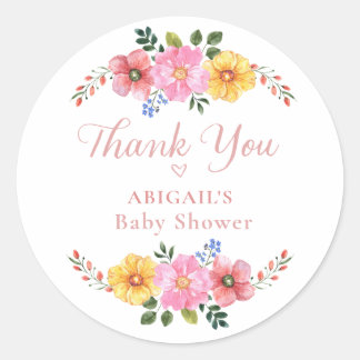 Waterverf Wilde Bloem Baby Shower Bedankt Ronde Sticker