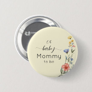 Waterverf Wilde Bloem Baby Shower Mama-in-spe Ronde Button 5,7 Cm
