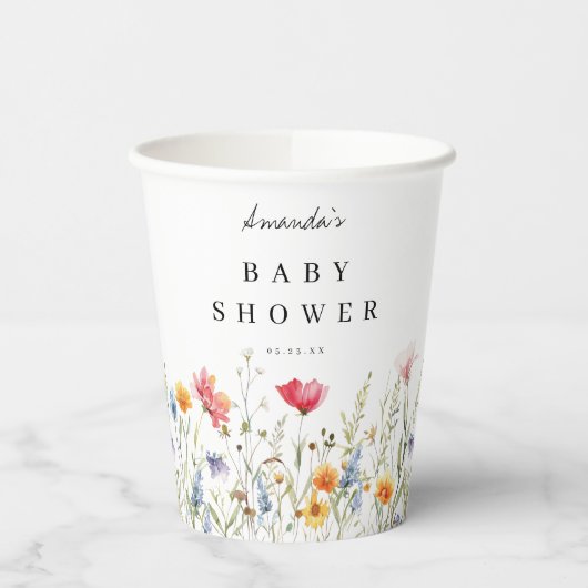 Waterverf Wilde Bloem Baby Shower Papieren Bekers (Links)
