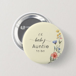Waterverf Wilde Bloem Baby Shower Tante-in-spe Ronde Button 5,7 Cm
