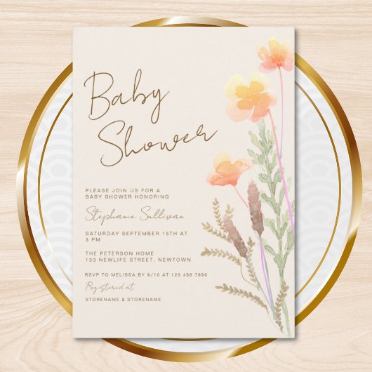 Waterverf Wilde Bloem Baby Shower Uitnodiging