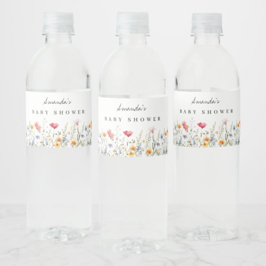 Waterverf Wilde Bloem Baby Shower Waterfles Etiket (Flessen)