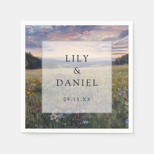 Waterverf Wilde Bloem Bloemstuk Bruiloft Servet (Voorkant)