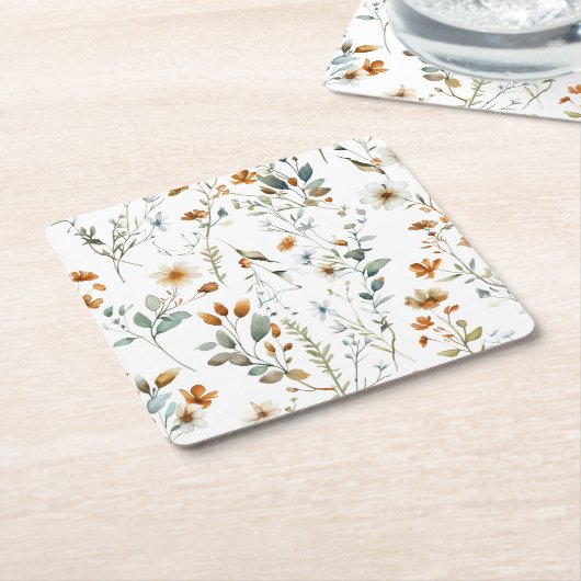 Waterverf wilde bloem Boho stijl Kartonnen Onderzetters (Schuin)