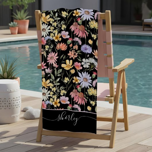 Waterverf Wilde Bloem Botanische Bloem Script Naam Strandlaken