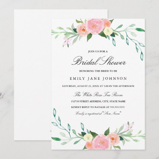 Waterverf Wilde bloem Bridal Shower Kaart (Voorkant / Achterkant)