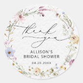 Waterverf Wilde Bloem Bruiloft Borrel Ronde Sticker (Voorkant)