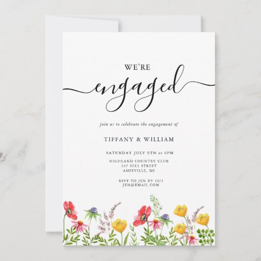 Waterverf Wilde Bloem Bruiloft Feest Kaart (Voorkant)