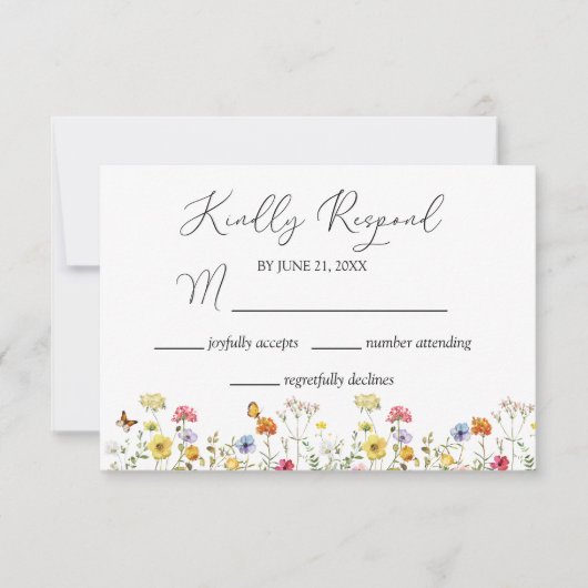 Waterverf Wilde bloem & Butterflies Botanisch RSVP Kaartje (Voorkant)