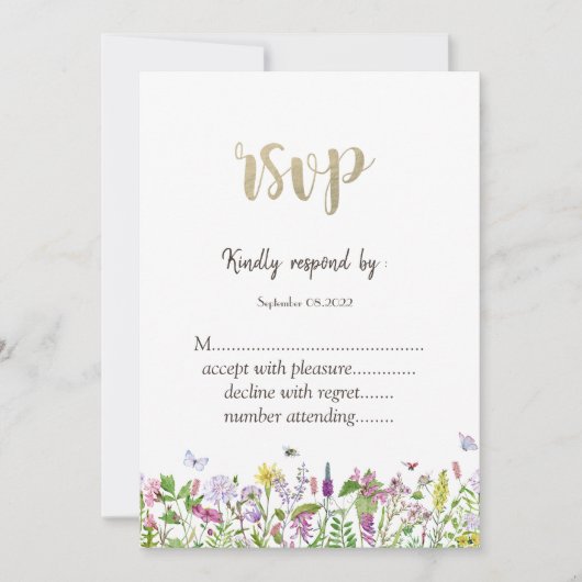 Waterverf Wilde bloem Butterflies RSVP Kaart (Voorkant)