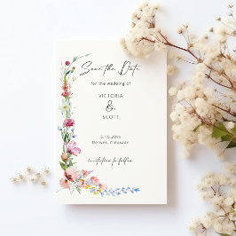 Waterverf Wilde Bloem Calligrafie Bewaar de Datum Magnetische Uitnodiging
