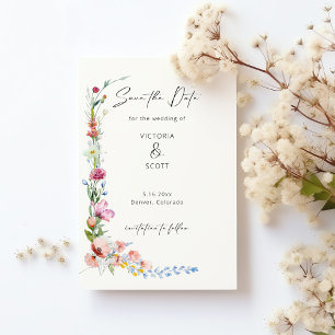 Waterverf Wilde Bloem Calligrafie Bewaar de Datum Magnetische Uitnodiging