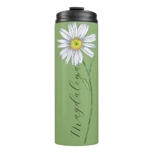 Waterverf Wilde bloem Daisy Elegant Script Name Thermosbeker (Voorkant)