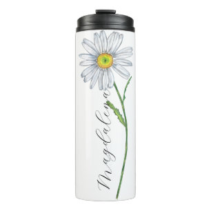 Waterverf Wilde bloem Daisy Elegant Script Name Thermosbeker