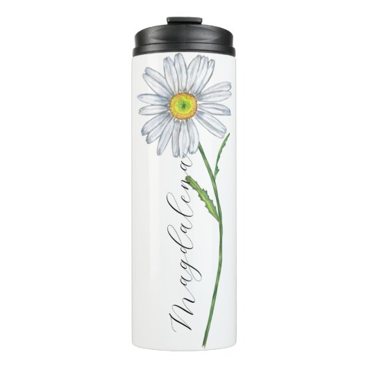 Waterverf Wilde bloem Daisy Elegant Script Name Thermosbeker (Voorkant)