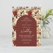 Waterverf wilde bloem diep rood ivoor gebogen kaart (Staand voorkant)