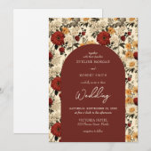 Waterverf wilde bloem diep rood ivoor gebogen kaart (Voorkant / Achterkant)