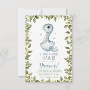 waterverf wilde bloem Dinosaur Baby Shower Kaart