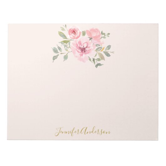 Waterverf Wilde bloem Duw Blush Roze Floral Notitieblok (Voorkant)