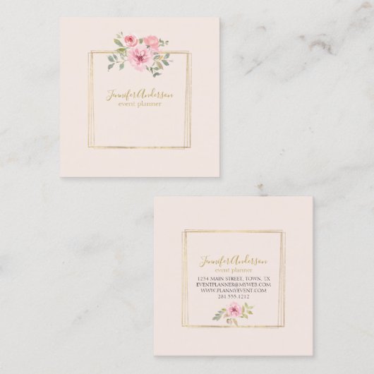 Waterverf Wilde bloem Duw Blush Roze Floral Vierkante Visitekaartje (Voorkant / Achterkant)