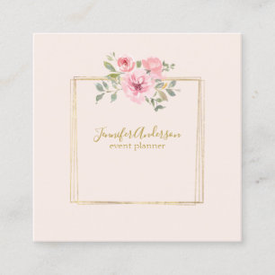 Waterverf Wilde bloem Duw Blush Roze Floral Vierkante Visitekaartje