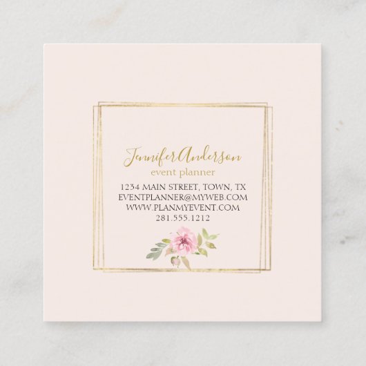 Waterverf Wilde bloem Duw Blush Roze Floral Vierkante Visitekaartje (Achterkant)