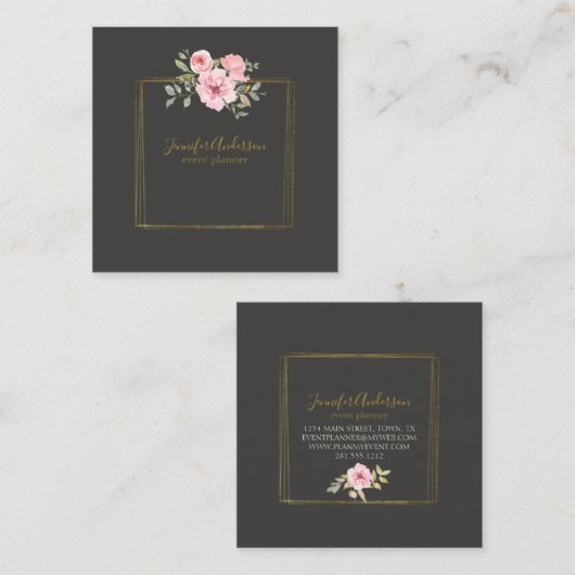 Waterverf Wilde bloem Duw Blush Roze Floral Vierkante Visitekaartje (Voorkant / Achterkant)