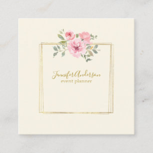 Waterverf Wilde bloem Duw Blush Roze Floral Vierkante Visitekaartje