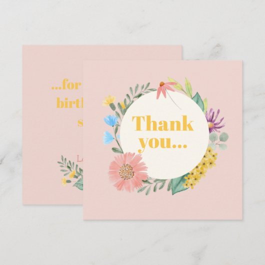 Waterverf Wilde bloem, eerste geboorte Bedankkaart (Voorkant / Achterkant)