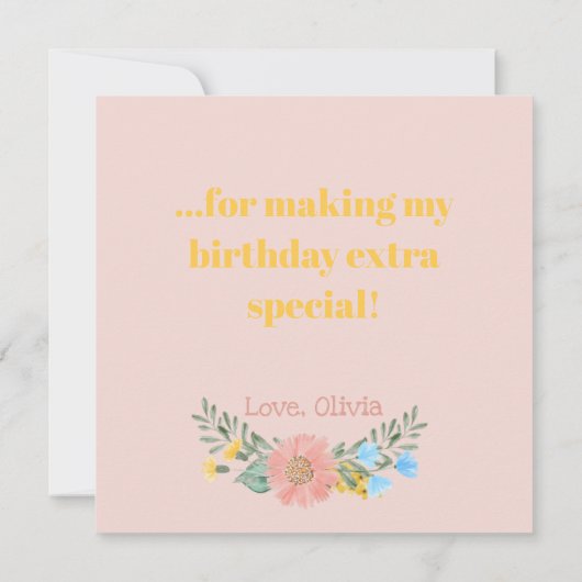 Waterverf Wilde bloem, eerste geboorte Bedankkaart (Achterkant)